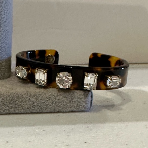 J. Crew Bracelet- Cuff in Faux Tortoise w/ clear crystals - small - Picture 6 of 12